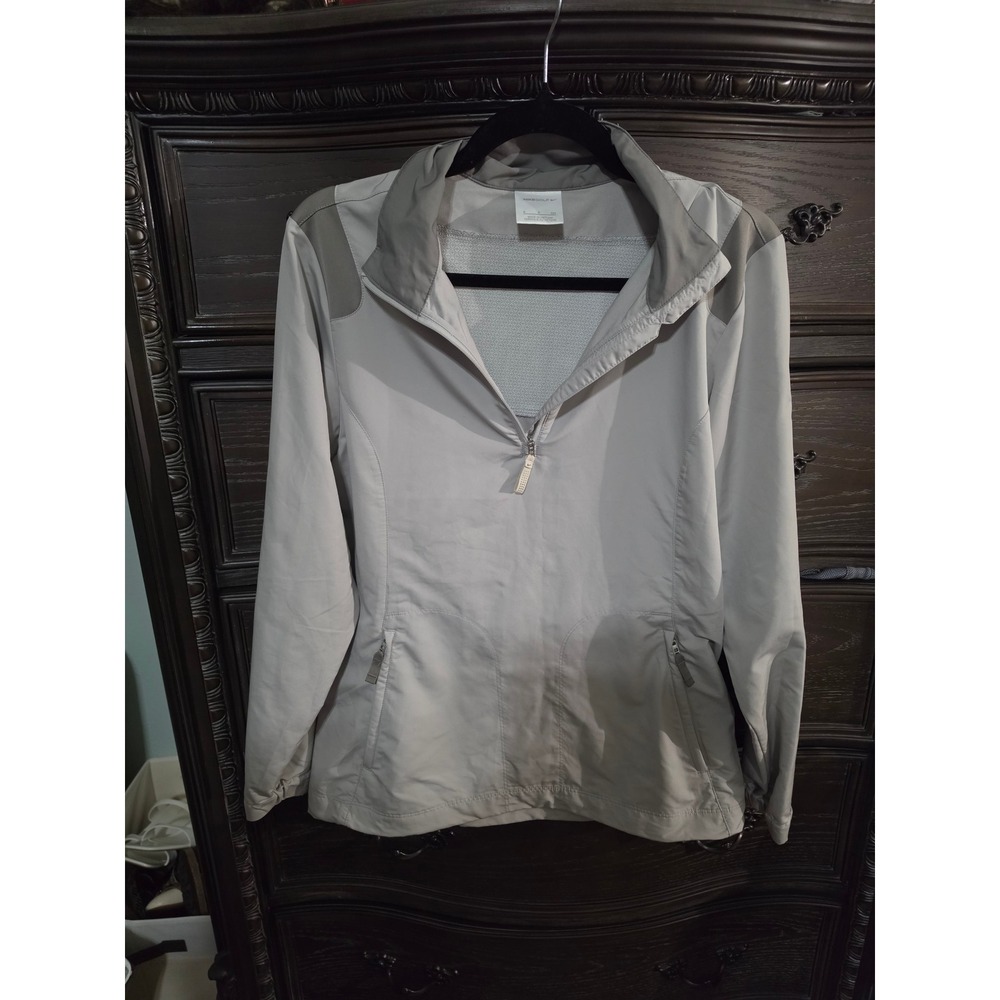 Nike Golf Womens Small Quarter Zip Windbreaker Jacket Gray Tan Pullover